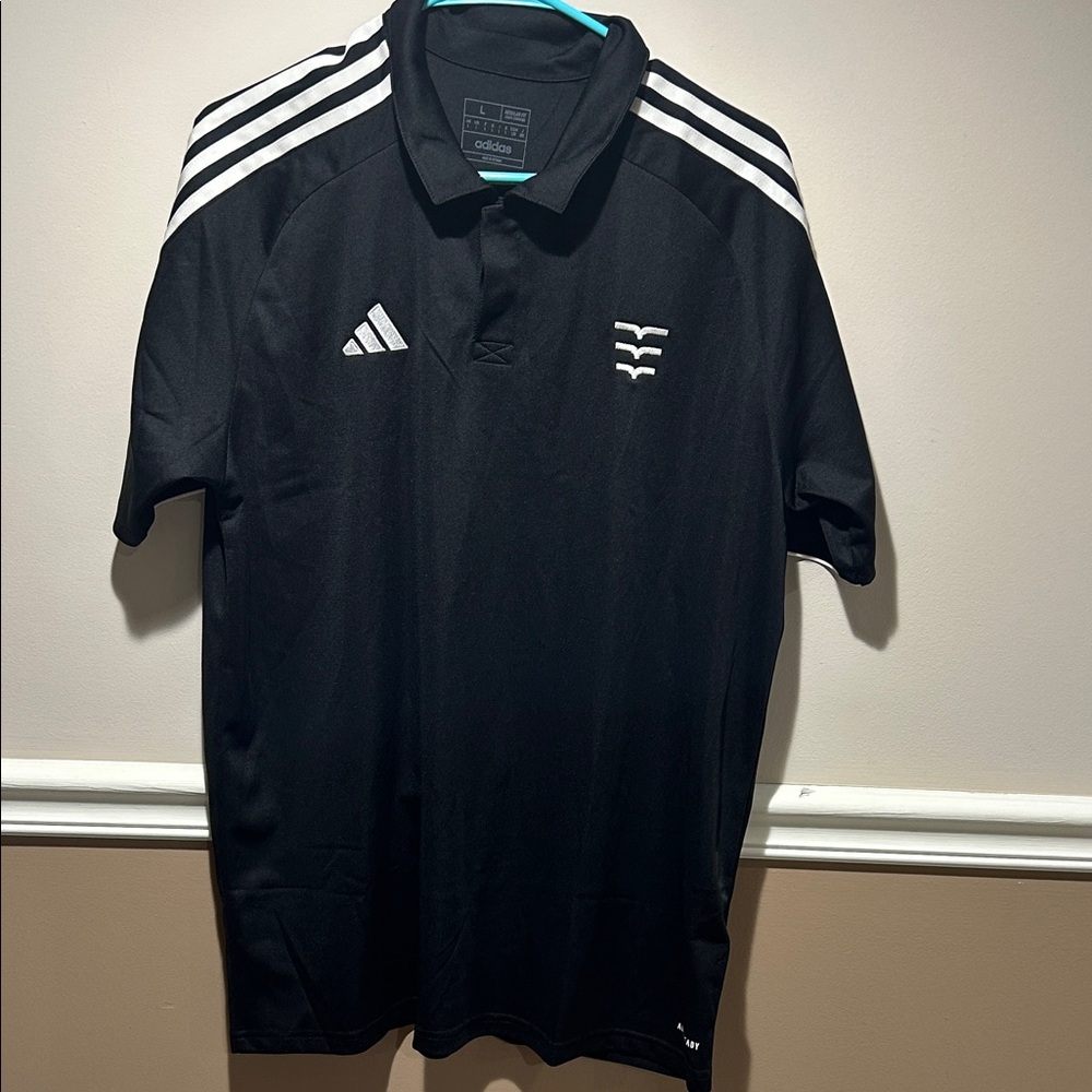 Adidas Men's Black Polo Shirt with White Stripes